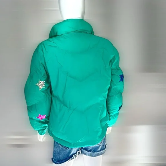 FANTASTIC FAWN Sequin star zip front puffer jacket S M L - Picture 7 of 9